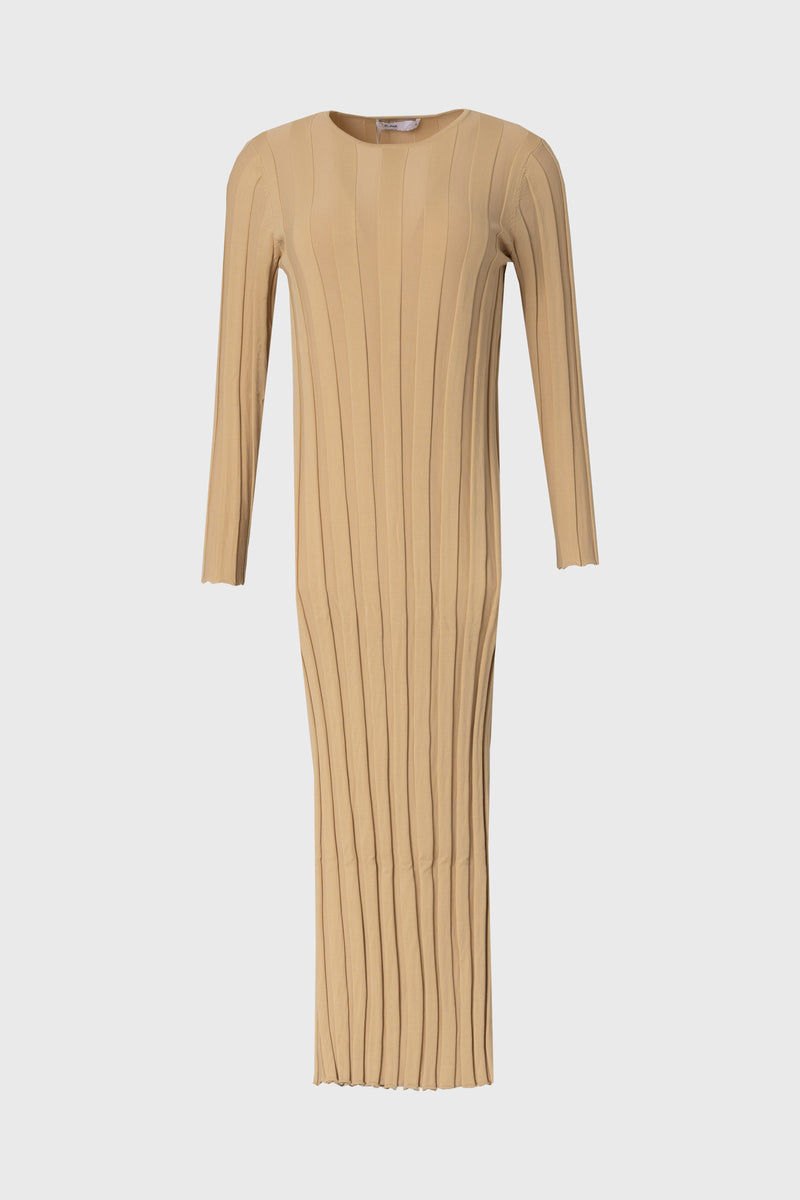 Tan Wide Ribbed Maxi Dress