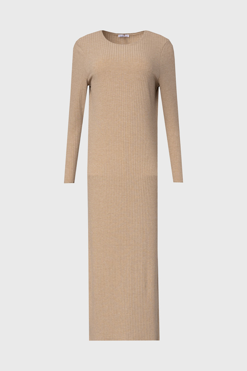 knee length dresses for ladies Tan Wide Ribbed Basic Maxi Dress BLANK knee length dresses for ladies Tan Wide Ribbed Basic Maxi Dress BLANK