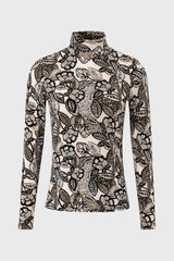Green Leaf Printed Turtleneck Top