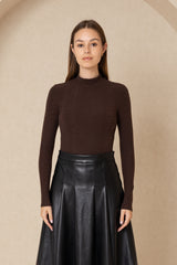 Brown Textured Mock Neck Top