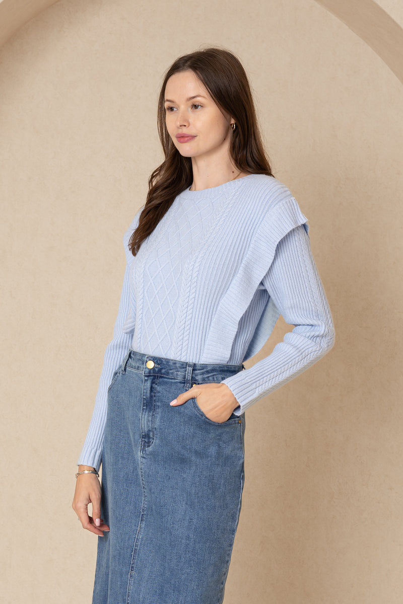 Light Blue Tri Knit Sweater