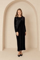 Black Two Tone Velour Silk Maxi