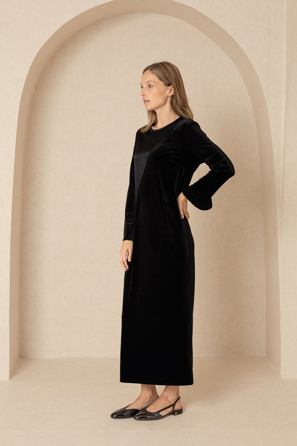 Black Two Tone Velour Silk Maxi