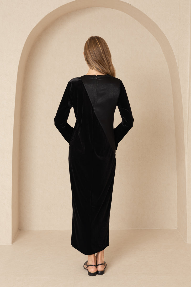 Black Two Tone Velour Silk Maxi