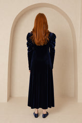 Navy Velvet Square Neck Dress