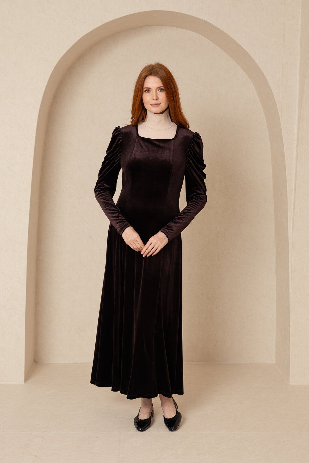 Brown Velvet Square Neck Dress BLANK Brown Velvet Square Neck Dress BLANK