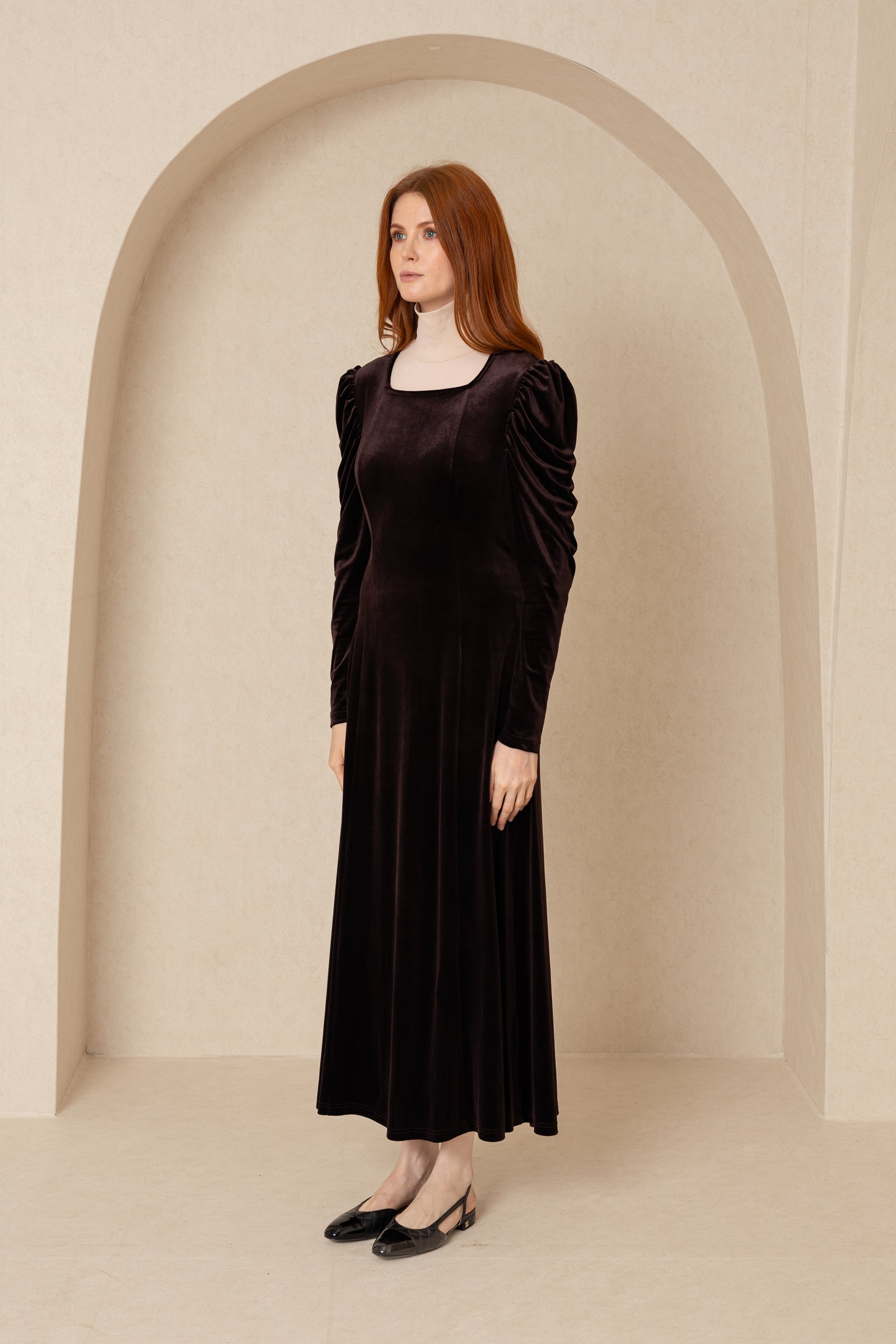 black velvet square neck dress Stretch Velvet Square Neck Dress | French Connection | Dresses | Black main image 1