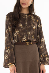 Vintage Floral Silk Feel Button Down Blouse