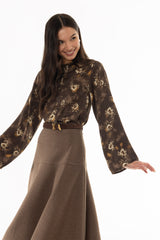 Vintage Floral Silk Feel Button Down Blouse
