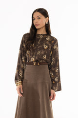 Vintage Floral Silk Feel Button Down Blouse