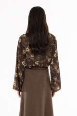 Vintage Floral Silk Feel Button Down Blouse