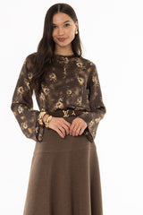 Vintage Floral Silk Feel Button Down Blouse