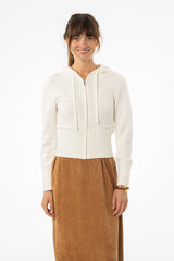 White Zipper Knit Hoodie