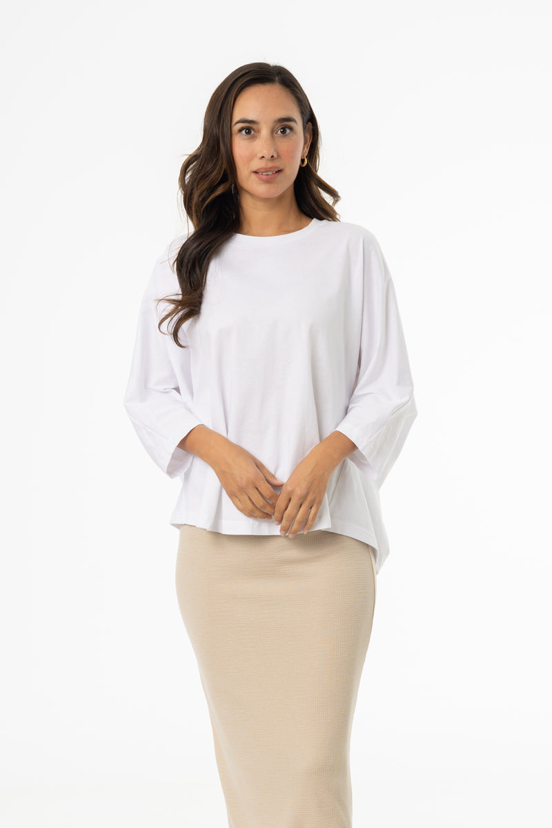 White Oversized Dolman 3/4 Sleeve T-Shirt