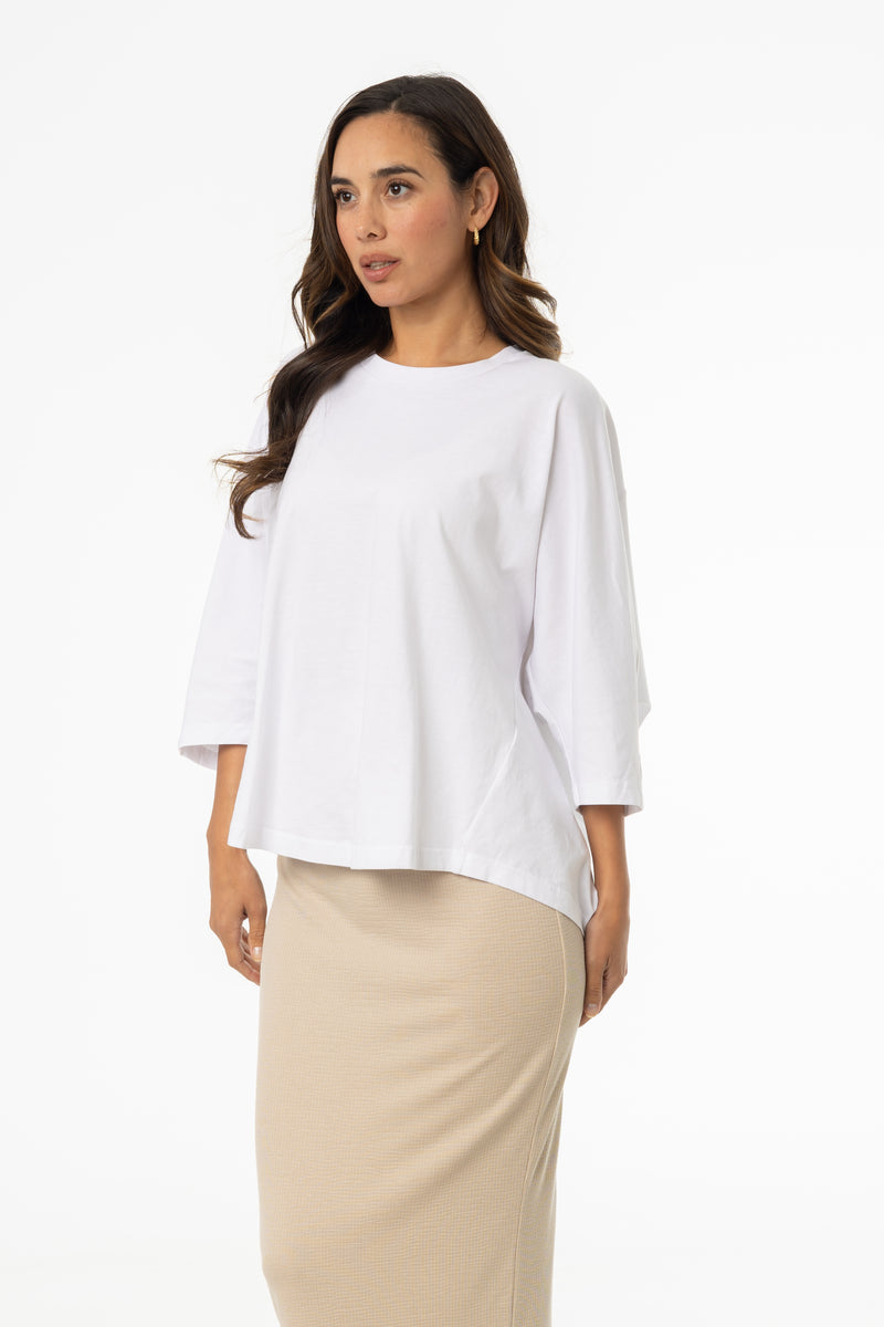 White Oversized Dolman 3/4 Sleeve T-Shirt