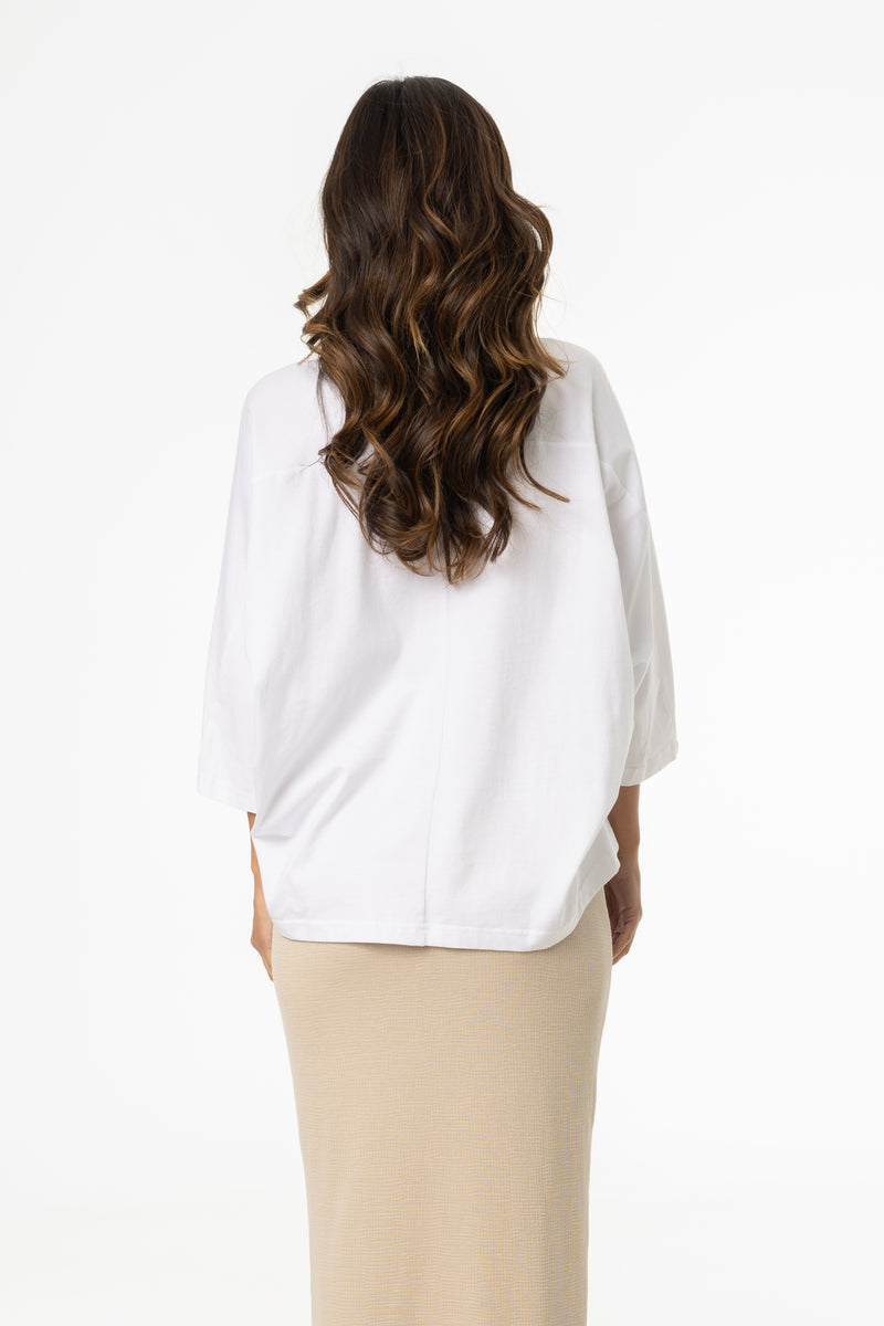 White Oversized Dolman 3/4 Sleeve T-Shirt