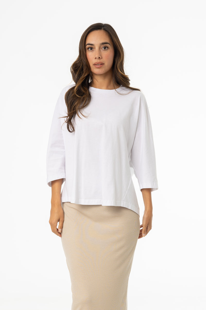 White Oversized Dolman 3/4 Sleeve T-Shirt