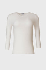 White Ribbed V-Neck 3/4 Sleeve Tee