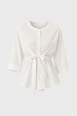 White 3/4 Sleeve Tie Blouse