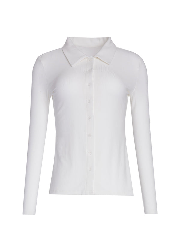 White Basic Ribbed Shirt