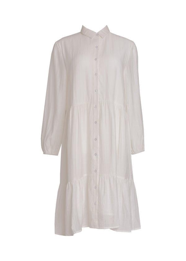 White Button Down Tiered Dress