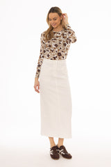 White Coin Pocket Denim Maxi Skirt