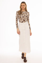 White Coin Pocket Denim Maxi Skirt