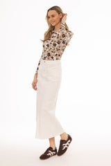 White Coin Pocket Denim Maxi Skirt