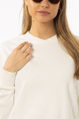 White Crossover Neck Detail Sweatshirt