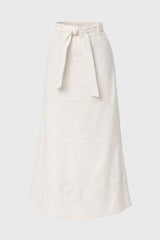 White Denim Belted A-Line Maxi Skirt