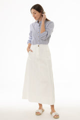White Double Button A-Line Maxi Skirt