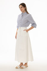 White Double Button A-Line Maxi Skirt