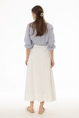 White Double Button A-Line Maxi Skirt