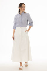 White Double Button A-Line Maxi Skirt