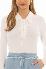 White Drawstring Polo T-Shirt