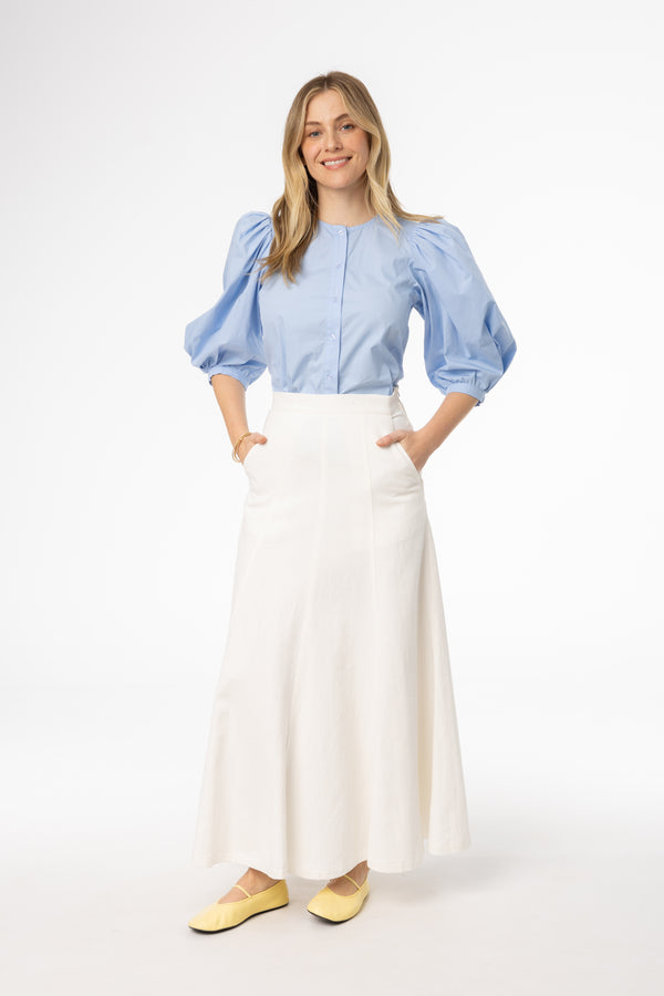 White Flare Panel Denim Skirt