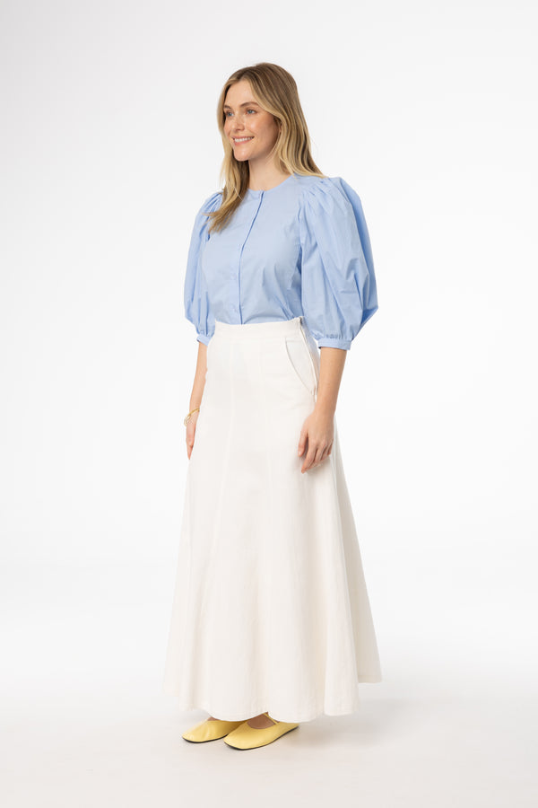 White Flare Panel Denim Skirt
