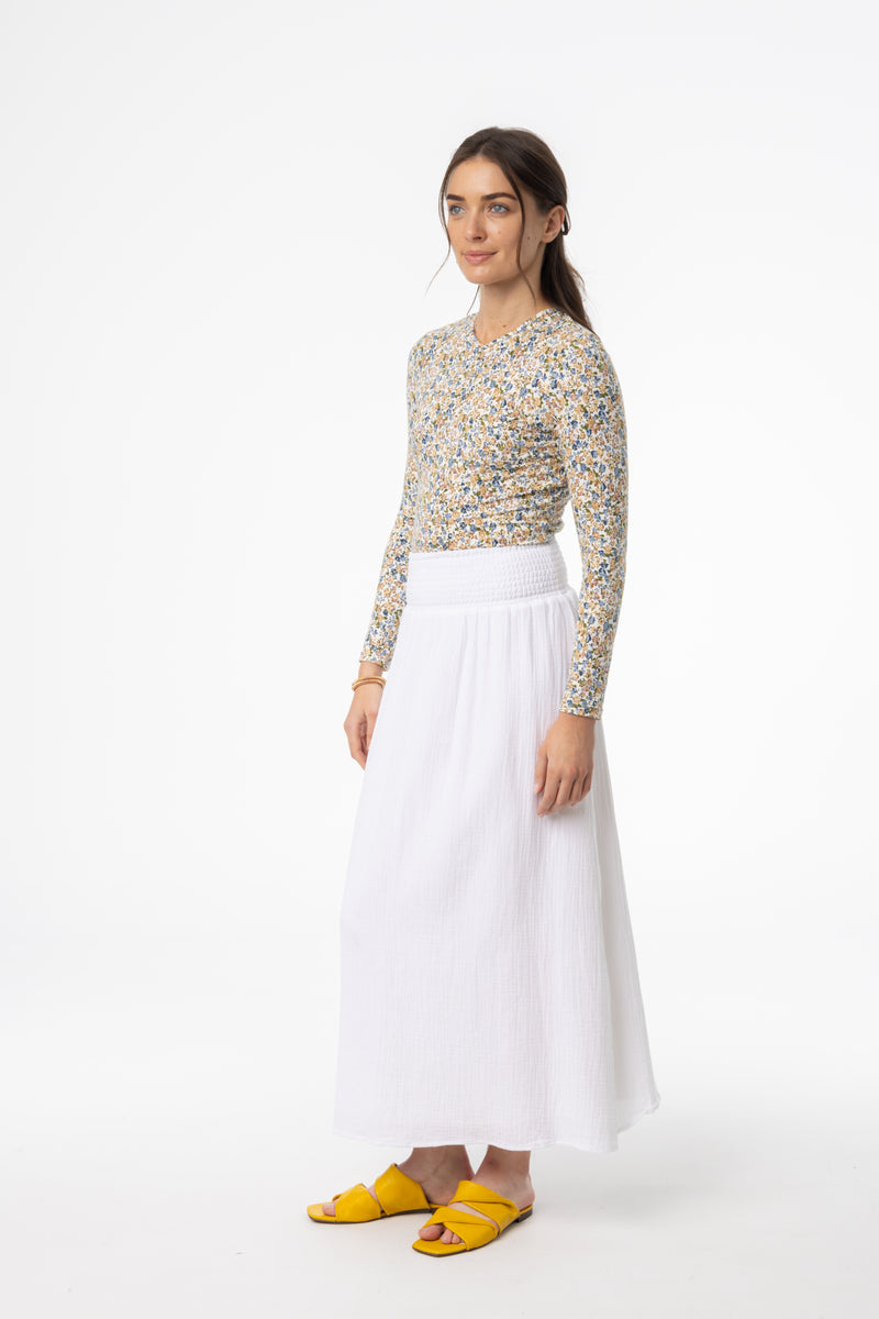 White Gauze Smocked Skirt