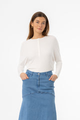 White Henley Dolman T-Shirt