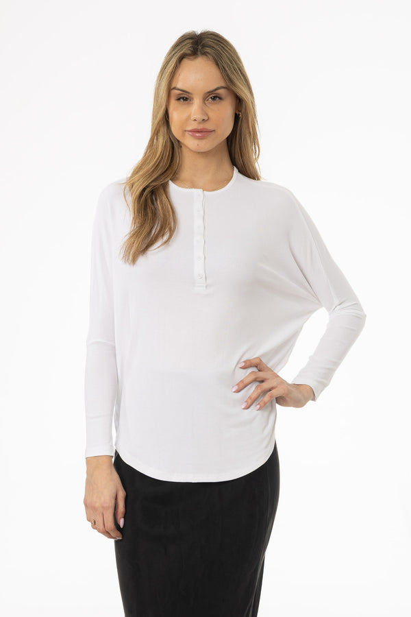 White Henley Dolman T-Shirt
