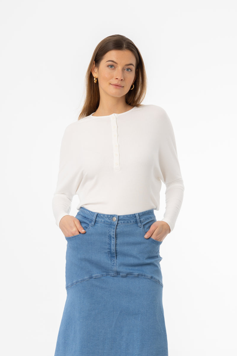 White Henley Dolman T-Shirt