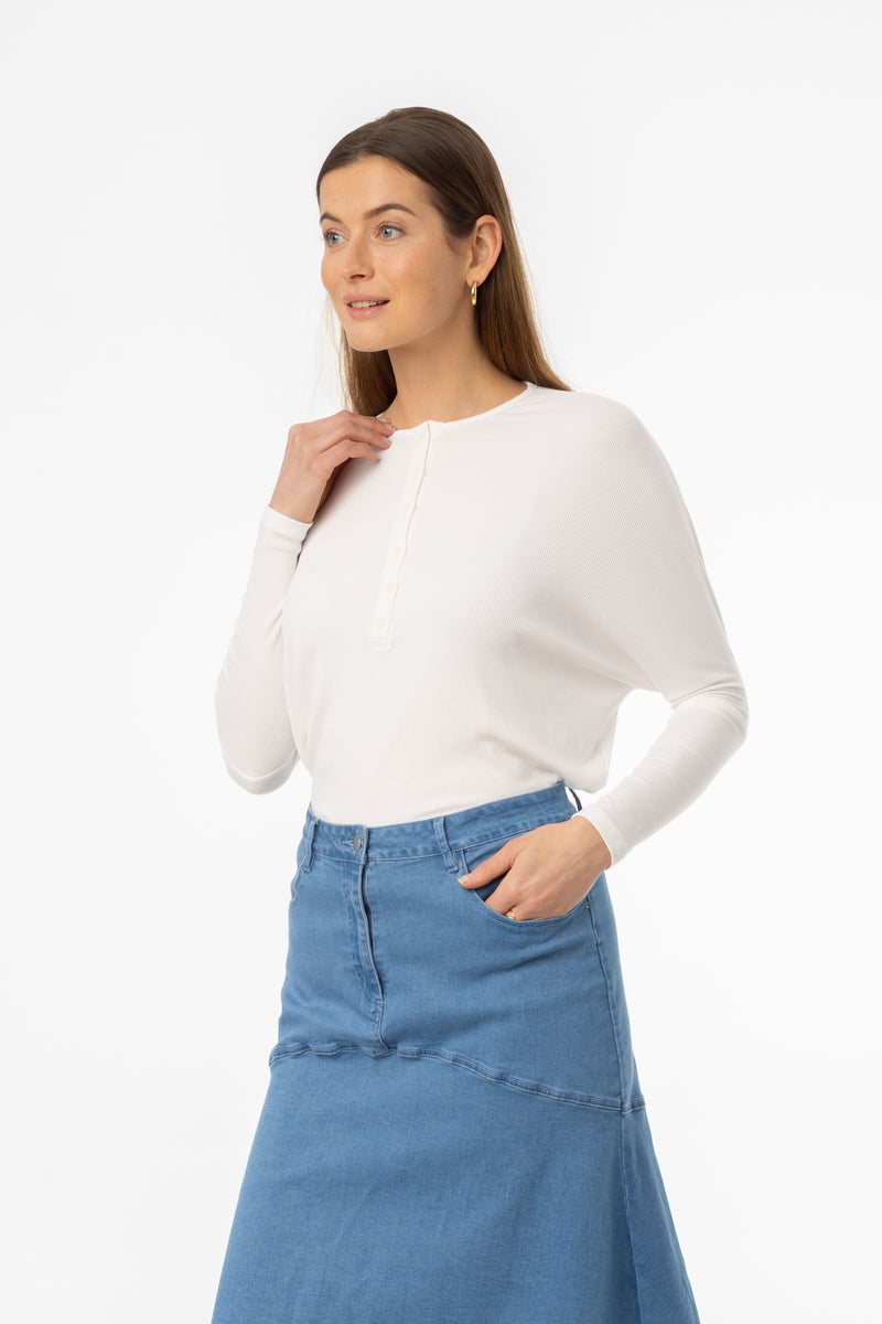 White Henley Dolman T-Shirt