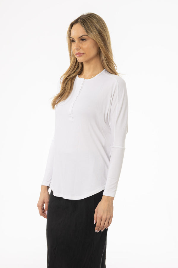 White Henley Dolman T-Shirt