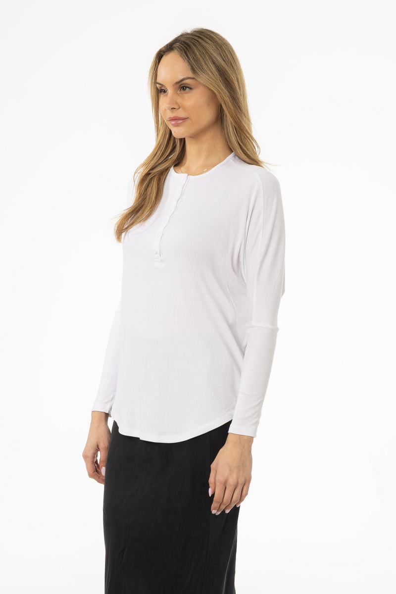 White Henley Dolman T-Shirt