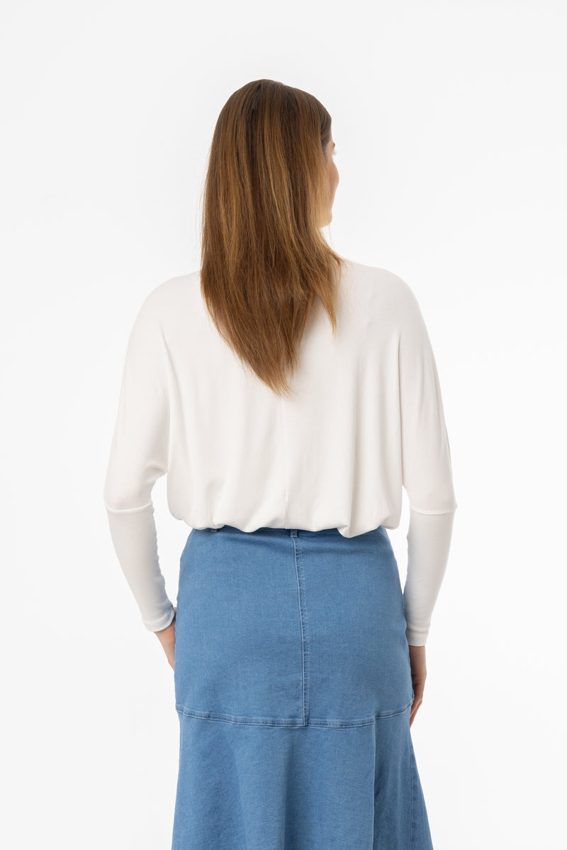 White Henley Dolman T-Shirt