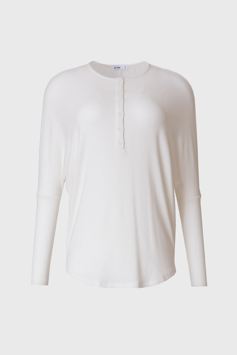 White Henley Dolman T-Shirt