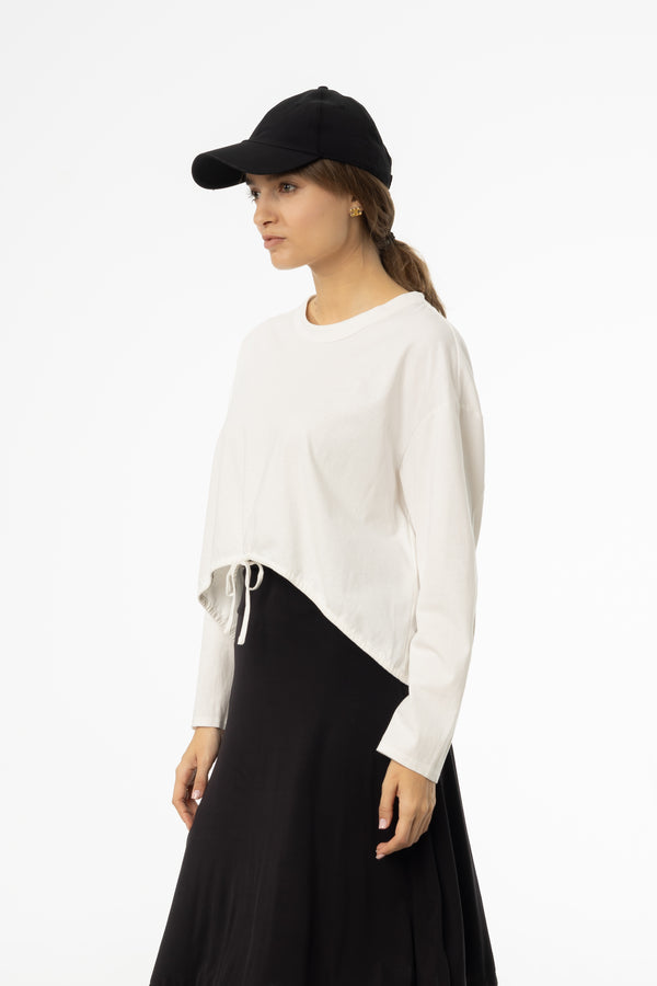 White High Low Drawstring Tee