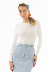 White Long Sleeve Ribbed Tee