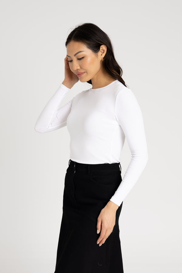 White Long Sleeve Ribbed Tee