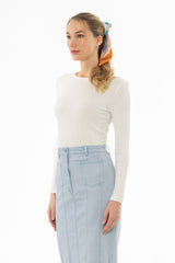 White Long Sleeve Ribbed Tee